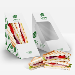Boîtes à <span class=keywords><strong>sandwich</strong></span> triangulaires en papier biodégradables pour emporter, avec fenêtre, pour emballage de repas - Product Image 6