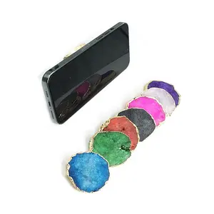 Naturale colorato Druzy golden gem stone gemstone crystal pieghevole flessibile supporto per telefono cellulare per telefono cellulare da 4 "a 6.5"