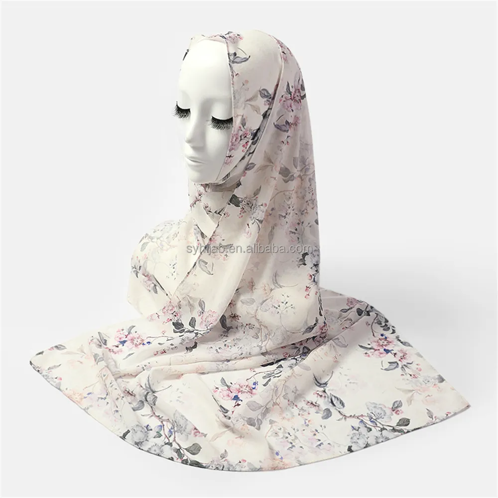 Chales bordados de punto floral a granel, bufanda de lazo largo de seda, hijab ninja moderno para mujer, ropa de Malasia