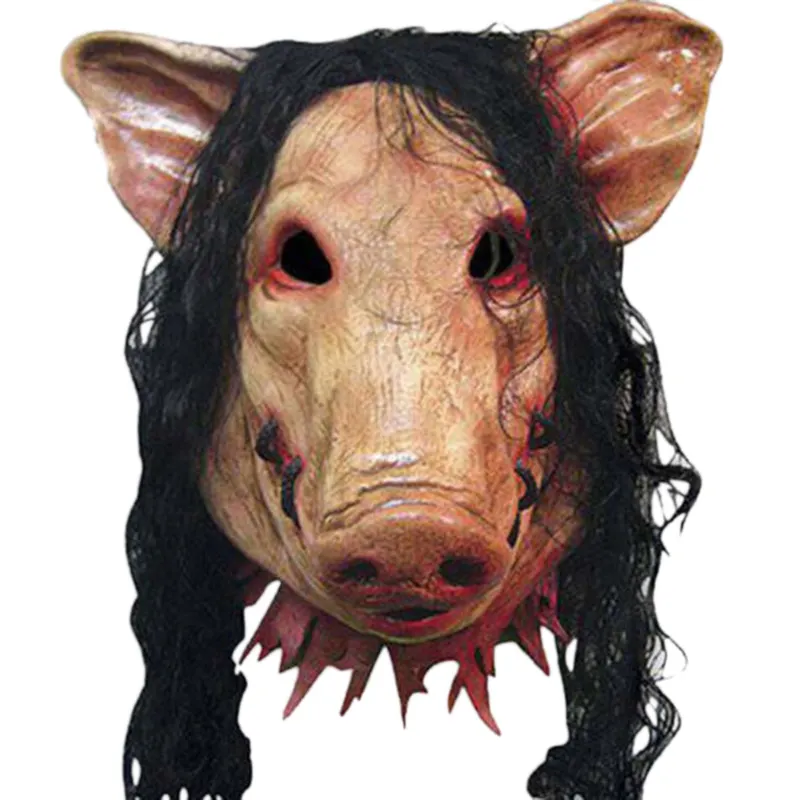 Halloween Scary Masks Novelty Pig Head Horror with Hair Masks Caveira Cosplay Costume Realistic Latex Festival Supplies Mask