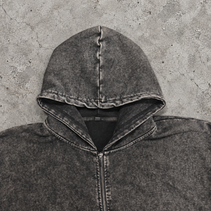 Felpa con cappuccio nera vintage lavata con zip, effetto distressed, vestibilità oversize, manica lunga, stile streetwear urbano casual, da uomo - Disponibile - Product Image 3