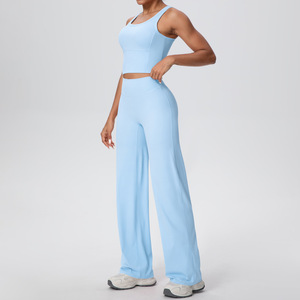 Conjunto Deportivo <span class=keywords><strong>Irun</strong></span> de 2 Piezas para Mujer: Top de Yoga y Pantalones Anchos de Gimnasio, Leggings Sin Costuras con Control de Abdomen y Alta Elasticidad, Ropa Deportiva Activa - Product Image 2