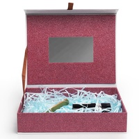Perruque en raphia à closure magnétique et miroir, emballage de papier de luxe, paillettes, fleur remplie, cosmétique, boîte de papier pliable avec couvercle