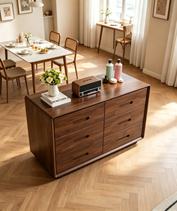 Modern Solid Wood <b>6</b>-<b>Drawer</b> Cabinet Slab Doors Durable Multi-Purpose Storage Furniture for Living Room (Midcentury Modern Design) - Product Image 5