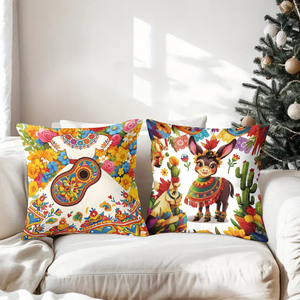 Coussins d'art populaire <span class=keywords><strong>mexicain</strong></span> aux motifs festifs, avec des musiciens mariachi, des ânes et des cactus - Product Image 3