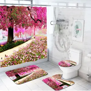 Özel banyo odası tasarımı su geçirmez 3D baskı 4 adet banyo setleri duş perde seti