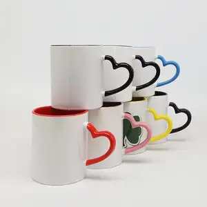 Love Heart Handle AAA Grau Branco Cor Sublimação Em Branco 11 oz Canecas De Café Lava-louças Revestido Beber Copo Caneca Cerâmica