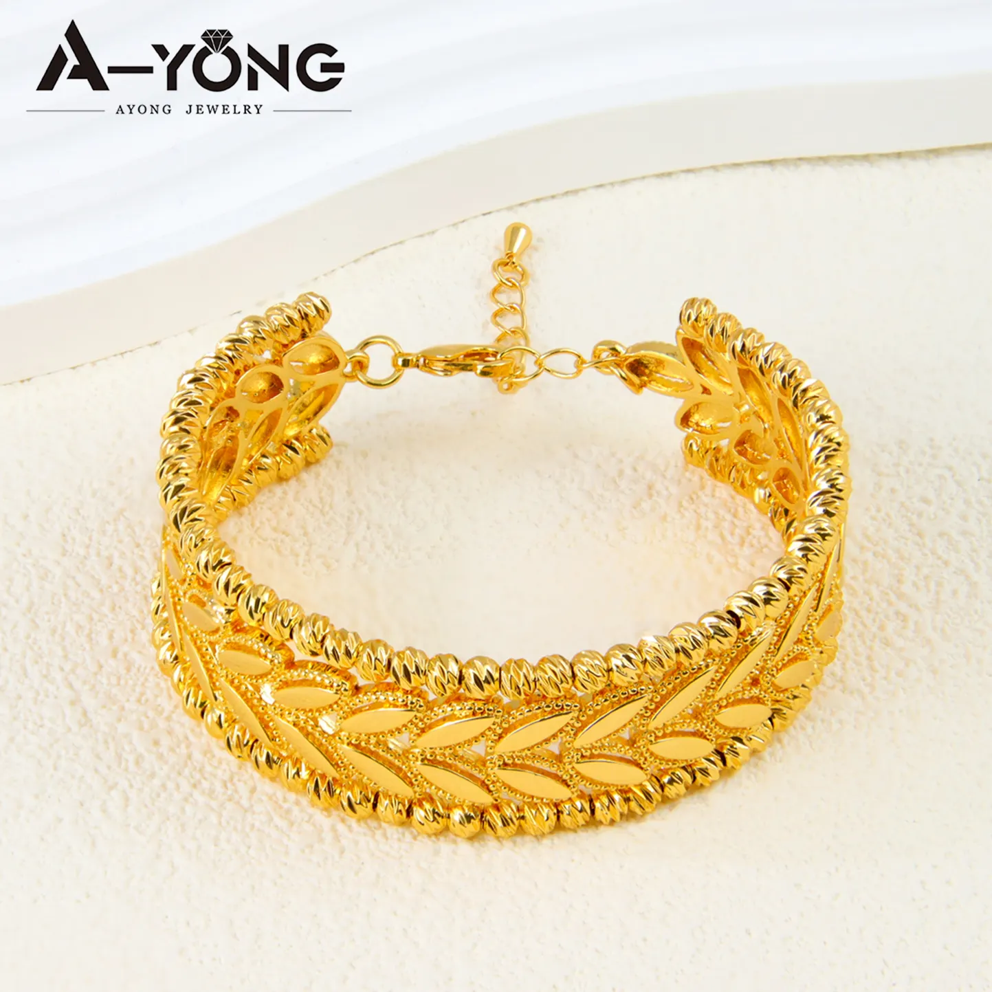 Ayong Jewelry High Quality Unique Leaf Bracelet And Ring Set Open Women Jewelry Set Custom