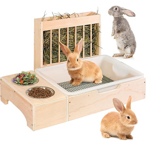 Estación de Alimentación de Madera para Conejos con Comedero y Bebedero Antivuelco para Conejos, Cobayas y Chinchillas - Product Image 1