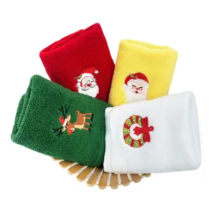 Groothandel Custom Katoen Borduurwerk Keuken Schotel Wassen Hand Gezicht Handdoek Met Knop Opknoping Lus Kerst Handdoek Voor Xmax