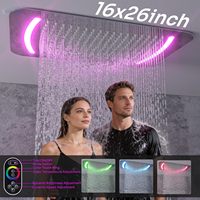 Système de douche à effet pluie LED Homedec 26"x16" avec pommeau de douche de 6 pouces, douchette à double fonction, 6 jets latéraux, thermostatique, en laiton et acier inoxydable