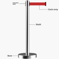 Barrière rétractable de contrôle des foules avec corde, base en béton recouverte d'acier inoxydable