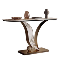 Table console dorée de luxe Mobilier moderne de salon design Table d'appoint en marbre avec cadre en acier inoxydable