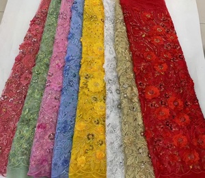 2022 Bridal Dress <strong>Material</strong> 2022 Luxury <strong>Red</strong> 3d Flowers Lace Handmade Party Lace Fabric - Product Image 2