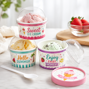 Custom Printed <b>Disposable</b> Food Grade Colorful Dessert Gelato Yogurt Bowl Packaging Paper Ice Cream <b>Cup</b> with Lid - Product Image 2