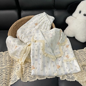 <span class=keywords><strong>Pigiama</strong></span> Lijia in Stile Coreano Retrò con Stampa di Orsacchiotto, Cardigan Aperto con Bordo in Pizzo per Primavera e Autunno, <span class=keywords><strong>Pigiama</strong></span> Dolce da Donna - Product Image 4