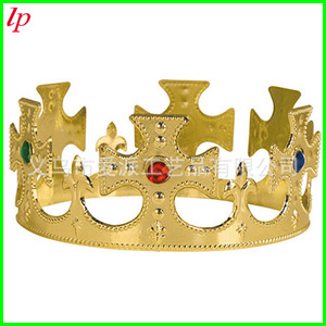 LPT0053 Couronne royale en plastique plaqué or 27x7cm, accessoire de costume pour fête d'anniversaire, couronne royale à sertissage clos - Product Image 3