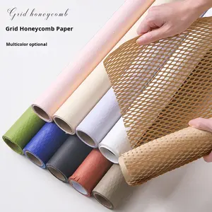 Papier d'emballage en nid d'abeille à fleurs fraîches découpé à la forme, papier d'emballage cadeau, grille colorée, maille, papier d'emballage amortissant à déchirer, vente en gros - Product Image 2