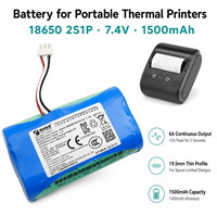 Paket Baterai Li-ion 7.4V 18650 1500mAh 2S1P dengan Konektor PCM UN38.3 untuk Printer Thermal Printer Label Portabel CE Custom OEM