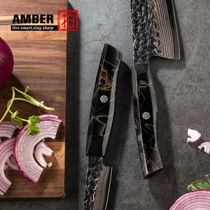 Set di 2 coltelli da chef <span class=keywords><strong>giapponesi</strong></span> Amber, coltelli multiuso e da sbucciatura in acciaio VG10 con lama in damasco di rame, set di coltelli da cucina ambidestri ed ecologici - Product Image 3