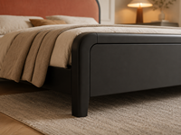 Lit en bois massif de style vintage français avec tête de lit incurvée, mobilier de chambre classique moderne, taille double, lit personnalisable