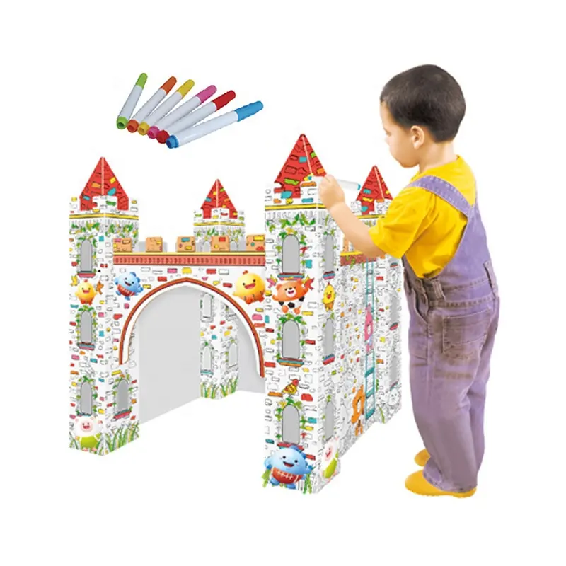 Kids Playhouse Drawing House Coloring Indoor Outdoor Cardboard DIY Doodle House For Kids Art And Craft