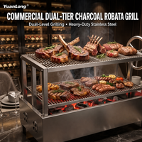 Barbecue manuel de table haut de gamme en acier inoxydable à double niveau pour charbon de bois, idéal pour l'extérieur