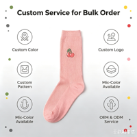 Chaussettes en coton pour femmes avec broderie de fruits, motif de fruits mignons, chaussettes mi-mollet décontractées, logo personnalisé OEM, couleur et motif personnalisés
