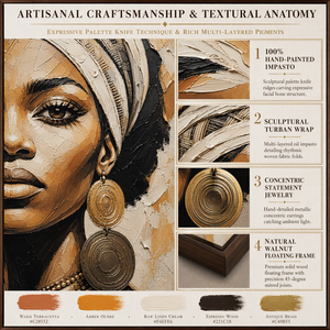 Dipinto Murale di Alta Qualità con Ritratto Etnico di Regina Africana, Orecchini a Strati e Turbante - Product Image 3