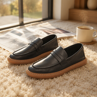Mocassins noirs Varsavvas pour hommes, chaussures décontractées Penny, semelle extérieure plateforme marron contrastante, tige en cuir véritable, antidérapants
