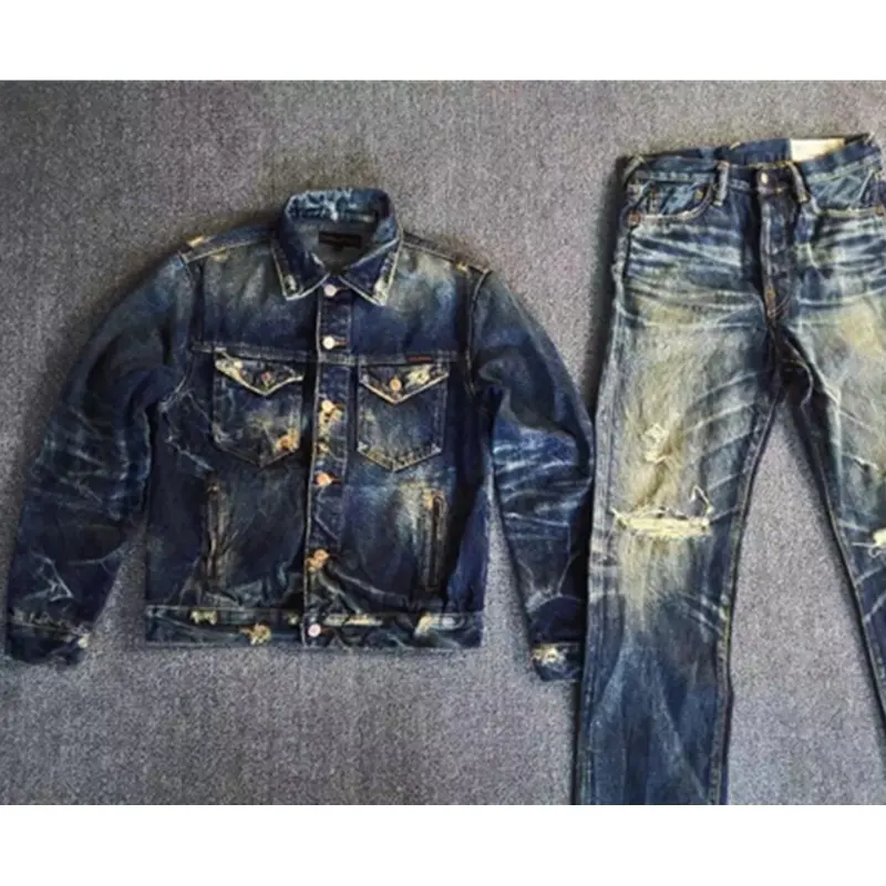Lotfeel Custom High quality vintage wash cotton distressed raw indigo Japanese selvedge jeans denim fabric selvedge denim jeans