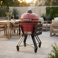 Barbecue au charbon de bois en céramique Kamado de 19 pouces, fumoir rond, cuisinière d'extérieur avec roues pour jardin, patio, camping