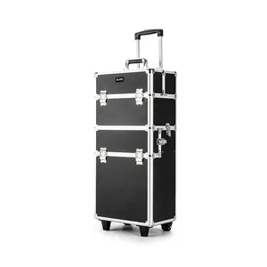 GLARY Professional Travel Makeup Case With Wheels Trolley Makeup Train Case Box High Quality Beauty Makeup Carrying Case Box