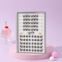 Kit de faux cils en grappe DIY semi-artisanaux, sans cruauté animale, avec bande de base en coton noir, effet léger et vaporeux, grappes de cils individuels en forme de fleur