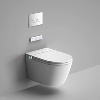 WC intelligent mural blanc avec chasse d'eau automatique et fonctionnalités modernes pour salle de bain