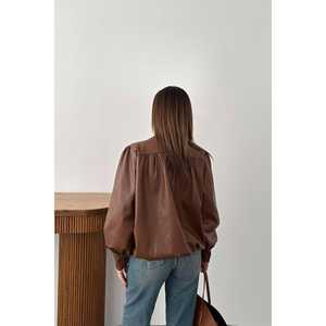 Wholesale Reversible <b>Brown</b> Sheep Skin Leather <b>Jacket</b> Satin Spandex Linen Lining Autumn Season Buttoned Fringed Pearls Appliques - Product Image 1