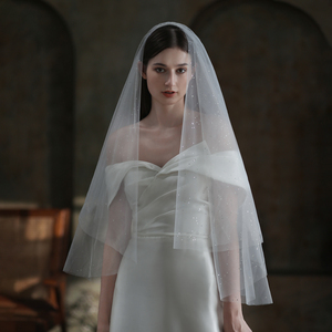 Voile de mariée élégant et scintillant à deux couches en tulle blanc avec décoration de sequins argentés, accessoire de mariage pour femme, voile de mariée doux - Product Image 4
