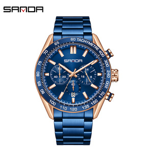 Reloj de Cuarzo Redondo para Hombre SANDA 5501, Esfera de 43 mm, Correa de 20 mm, Estilo Moderno y Ejecutivo, Resistente al Agua, con Fecha, Correa de Acero Inoxidable - Product Image 2