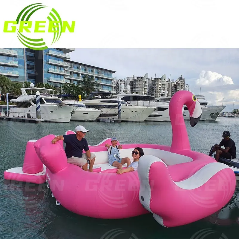 Groen Opblaasbaar Commercieel Gigantisch Roze Flamingo Zwembad Float Party Dock Platform