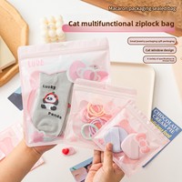 Sac d'emballage transparent brillant auto-scellant rose motif chat de dessin animé, accessoire décoratif mignon et adorable pour filles