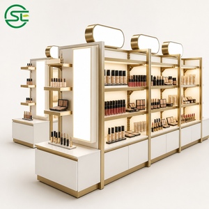 Expositor de Cosméticos Personalizado Tipo Isla, Góndola de Exhibición de Maquillaje para Minoristas, Estantería de Exhibición para Tiendas de Belleza con Marco Metálico e Iluminación LED - Product Image 2