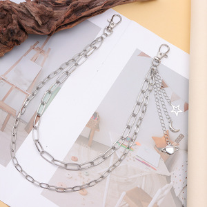 Cadena de cintura metálica de doble capa Yueli con colgante de estrella, luna y planeta, de aleación de zinc, unisex, informal, estilo hip hop, accesorio de moda. - Product Image 3