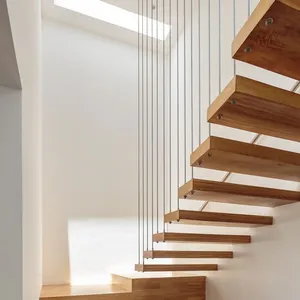 계단 디자인 이중 집 나무 트레드 인기있는 보이지 않는 스트링거 실내 직선 계단