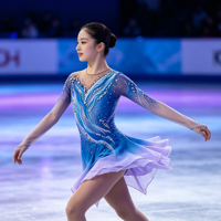 Costume de patinage artistique pour enfants et adultes, robe en maille à manches longues bleu-violet dégradé avec strass pour spectacle sur glace