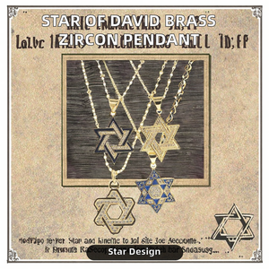 Hợp thời trang Israel sao <span class=keywords><strong>David</strong></span> Vòng cổ Brass Zircon Vàng người Do Thái dân tộc quẻ Mặt dây chuyền thời trang người Do Thái Hebrew quyến rũ đồ trang sức - Product Image 2