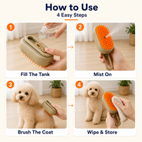 Brosse de toilettage à vapeur pour animaux de compagnie, poils en silicone, réservoir d'eau étanche, poignée en boucle pour chiens et chats