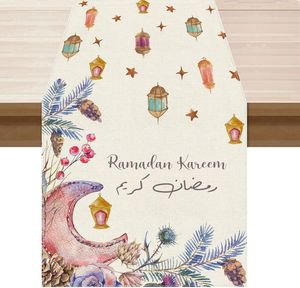 Runner da Tavola con Motivi Floreali e Stelle <span class=keywords><strong>Rosa</strong></span>, per Ramadan ed Eid, Decorazione Estiva per <span class=keywords><strong>Cucina</strong></span> e Sala da Pranzo, per Casa e Feste - Product Image 5