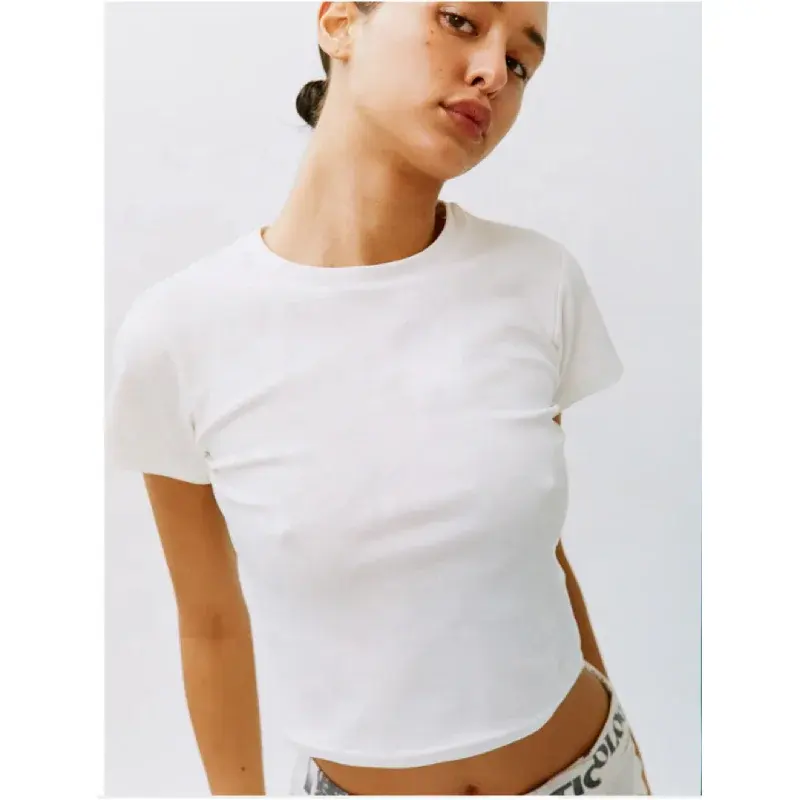 2023 Mùa Hè Bé TEE Y2K Crop Tops TEE Áo Sơ Mi Sexy Mỏng Trống Áo Sơ Mi Cho Phụ Nữ 100% Cotton Thoáng Khí Chất Lượng Cao Đồng Bằng T-Shirt