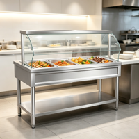 Chauffe-Plats Électrique Professionnel avec Cloche en Verre, 4 Compartiments, Contrôle de Température pour Comptoir de Service et Bac à Soupe de Cantine
