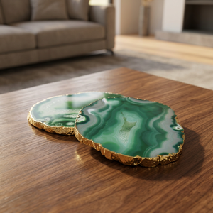 Polished Handmade <b>Blue</b> Agate <b>Coasters</b> with Gold Electroplated Edges Natural Gemstone Slices for Home Decoration - Product Image 5
